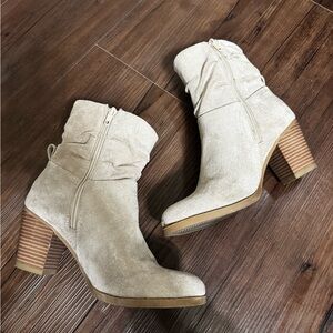 Cream Faux Suede Ankle Boots